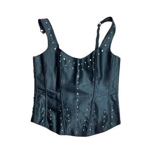 Frederick's Of Hollywood Edgy Glam Black Studded Y2K Gothic Corset Top Size 34
